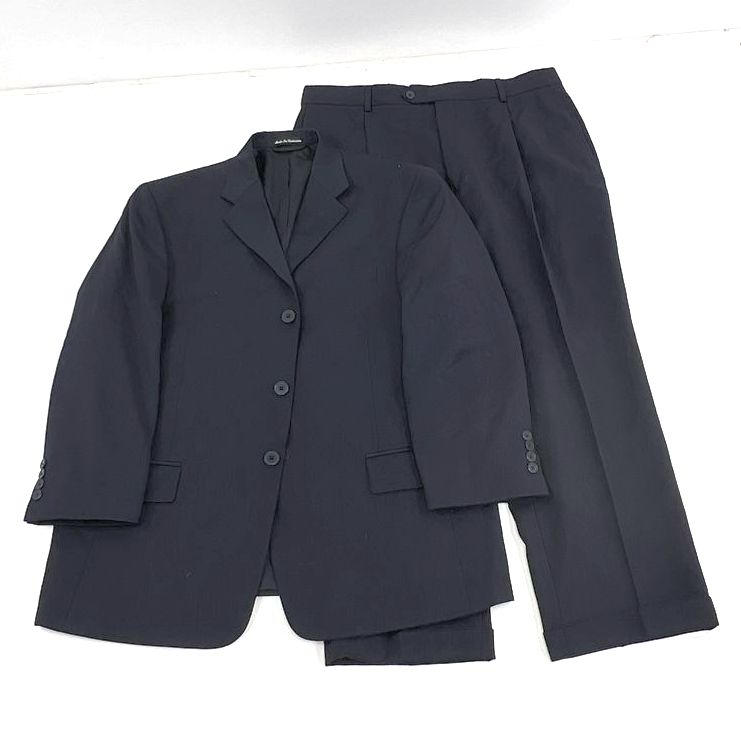 Men's Pierre Cardin Navy Blue 100% Wool Suit Jacket & Pants - Size 44Sx38W