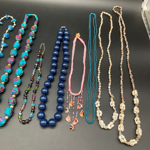 Mixed Fashion Jewelry Necklace Lot 0.94 Lbs Beaded Shell Cross Pendant 13 Pc