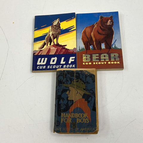 Vintage Boy Scout Handbook Lot 3pc Wolf Bear Cub Scout + 1920s Era BSA