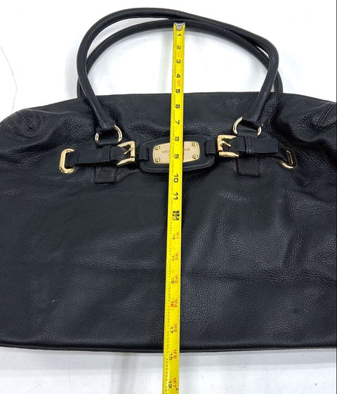 Michael Kors Black Pebbled Leather Hamilton Weekender Satchel Gold Hardware