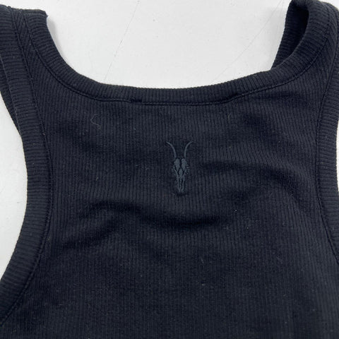 AllSaints Women's Black Ribbed Racerback High Neck Tencel Bodysuit Size 8