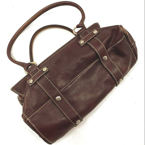 Vintage Y2K Michael Kors Brown Pebbled Leather Satchel Handbag Silver Hardware