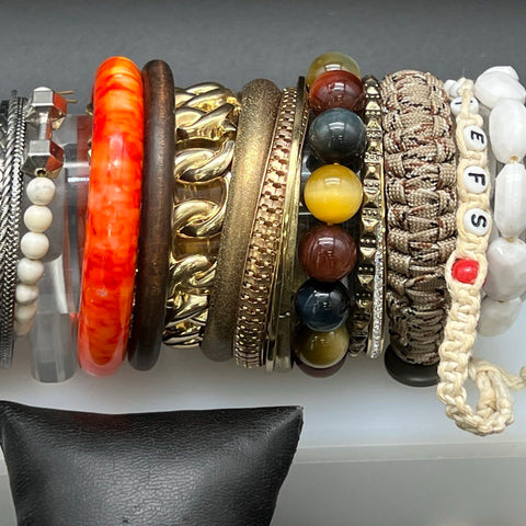 Vintage and Modern Bracelet Jewelry Lot of 24 Bangles Beaded Cuffs Chain