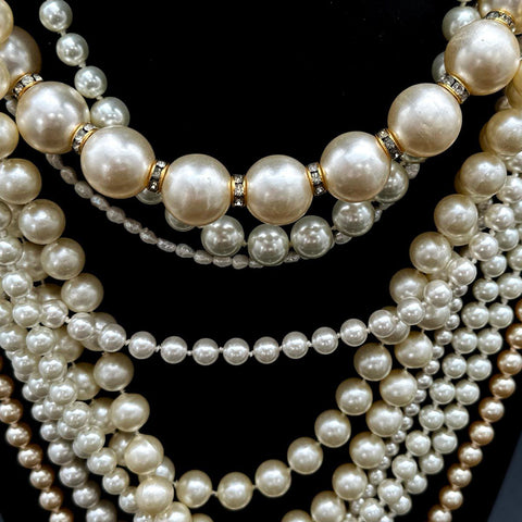 Vintage Faux Pearl Costume Jewelry Lot 4 Pieces Multi Strand Necklaces