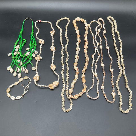 Vintage Natural Shell Jewelry Lot 7 Pcs Puka Cowrie Beach Boho Necklaces