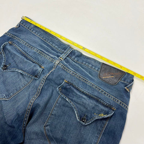 Ed Hardy Y2K Blue Distressed Relaxed Fit Button Fly Jeans Men's 42x32
