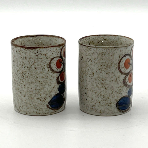 Vintage Stoneware Mug Pair Speckled Ceramic Floral Design 1970s Retro