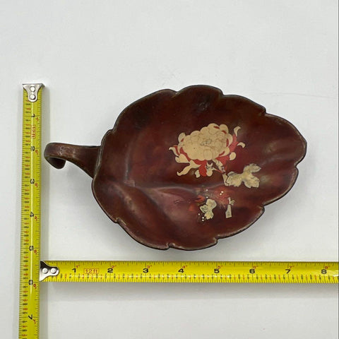 Maruni Lacquerware Metal Base Leaf Dish Occupied Japan Vintage Floral
