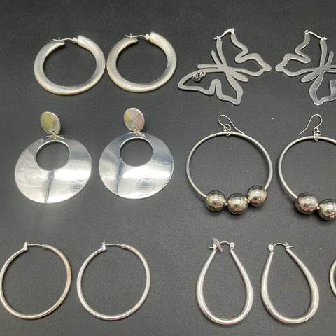Silver Tone Fashion Jewelry Earring Lot 19 Pairs Hoops Dangles Butterfly Boho