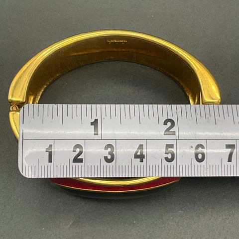 Vintage Monet Gold Tone Red Black Enamel Chunky Hinged Bangle Bracelet