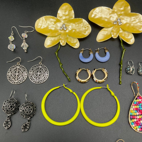 Mixed Fashion Earrings Lot 0.6 lbs Tassel Boho Rhinestone Hoop Dangle 25 Pairs