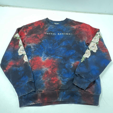 Civil Regime Men's Red Blue Tie Dye Floral Embroidered Crewneck Sweatshirt L
