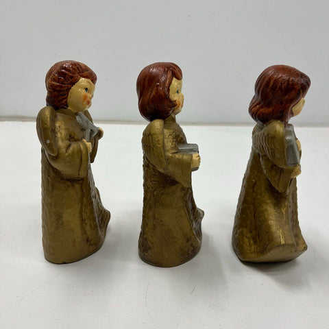 Vintage Choir Angel Figurines Set 3 Musical Gold TAIWAN 6.5" Mid-Century