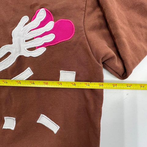 Aelfic Eden Brown Skeleton Heart Graphic Embroidered Pullover Hoodie Size S