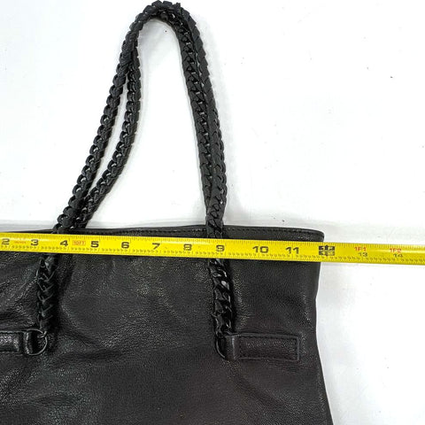 Treesje Black Pebbled Leather Chain Link Handle Shoulder Bag Tote