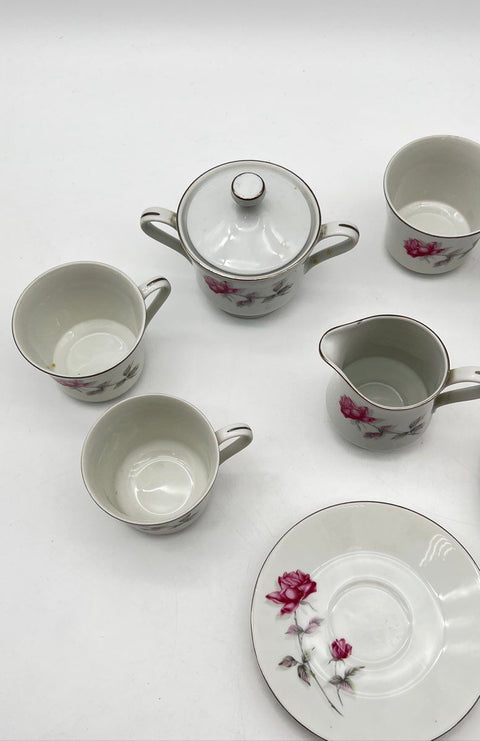 Nasco Rose Bramble Fine China Tea Set 9 Piece Cups Saucers Sugar Creamer Japan