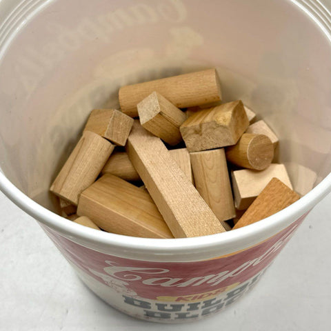 Wooden Building Blocks Campbell's Kids Hardwood 42 Piece Set Vintage 1980 Bucket