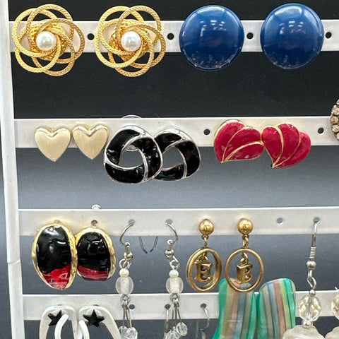 Vintage & Modern Costume Jewelry Earring Lot 50+ Pairs Studs Hoops Dangles