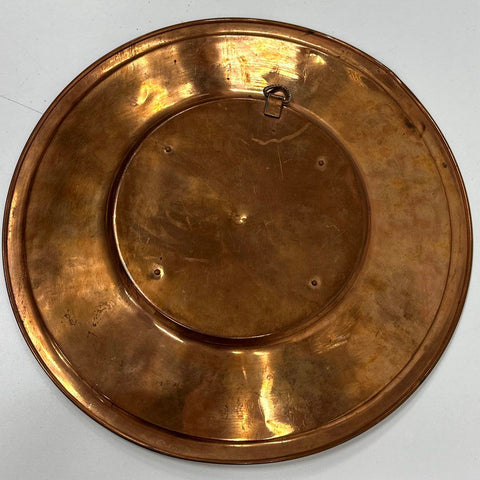 Vintage Copper Wall Hanging Plate Silver Tone Deity & Dragon Motifs 15 Inch