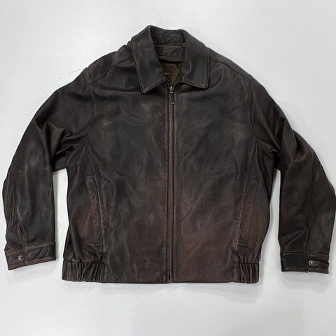 Marc New York Andrew Marc Men's Brown Leather Bomber Jacket Full Zip Sz XL