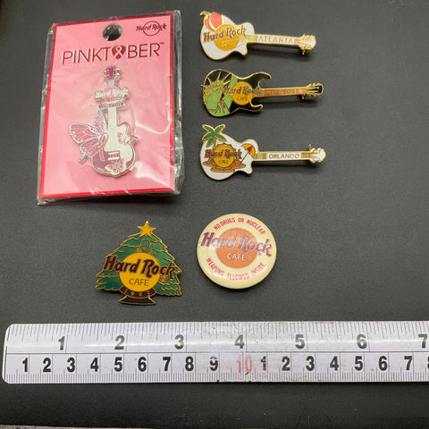 Hard Rock Cafe Pin Lot of 6 Vintage & Modern Guitar City 1993 Christmas Button