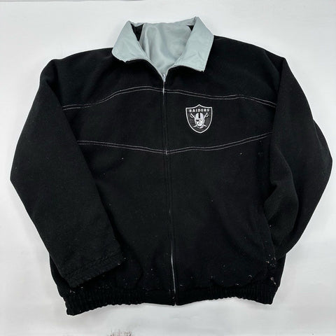 NFL Raiders Men's Reversible Fleece Windbreaker Jacket Black Gray Sz XL