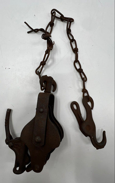 Antique Wire Fence Stretcher + 4 Tool Lot Vintage Primitive Farm Scythes