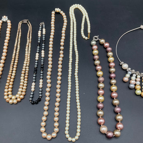 Vintage Faux Pearl Costume Jewelry Lot of 8 Beaded Necklaces Chokers