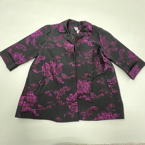 NWT Chicos Travelers Womens Black Purple Metallic Floral Jacquard Jacket 3