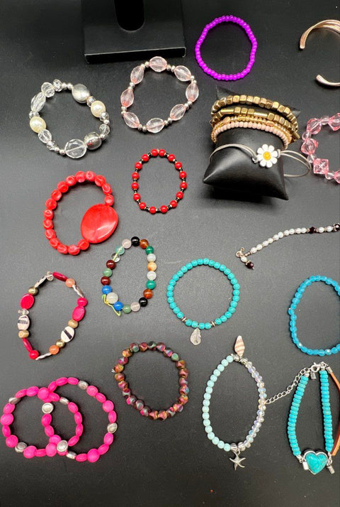 Boho Eclectic Fashion Bracelet Lot 40+ Beaded Stretch Bangles Cuffs Mixed