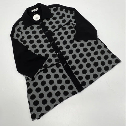 Moonlight Women's Button Up Top Jacket Black Gray Polka Dot A-Line Sz M NWT