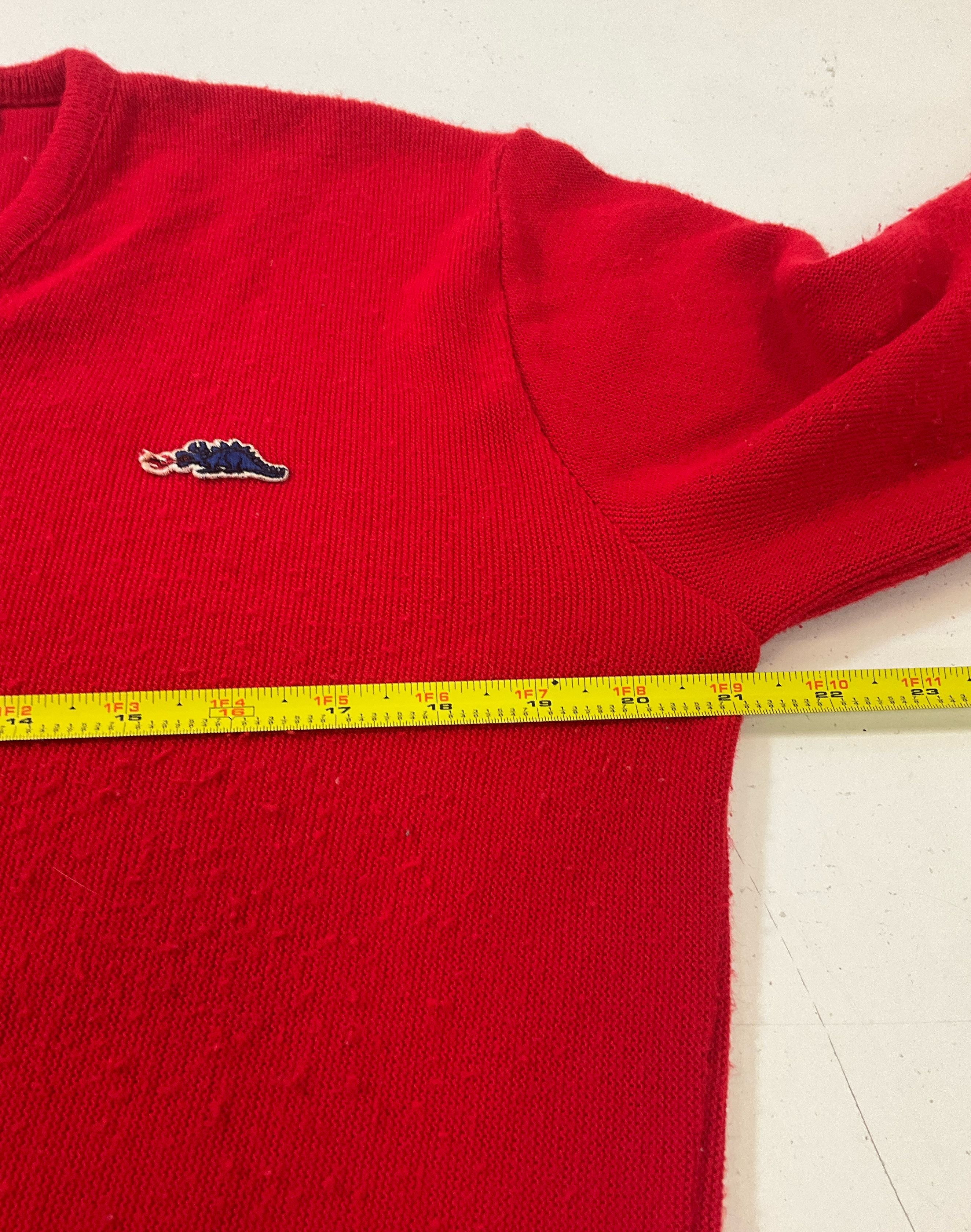 Sears Men's Vintage Red V-Neck Acrylic Sweater Dragon Label & Patch Size Large