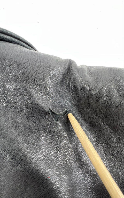 Vintage 90s Couture Genuine Black Leather Bomber Jacket Elastic Waist Sz XL