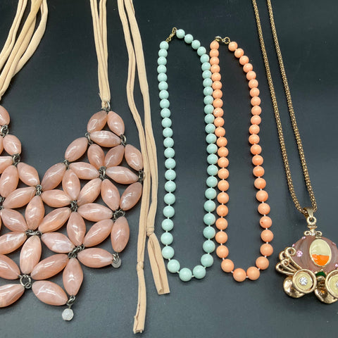 Statement Costume Jewelry Lot 6 Necklaces Faux Pearl Resin Flower Bib Style
