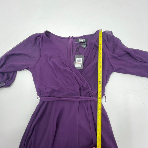 DKNY Women's Purple Chiffon V-Neck High Low Wrap Dress NWT Size 12