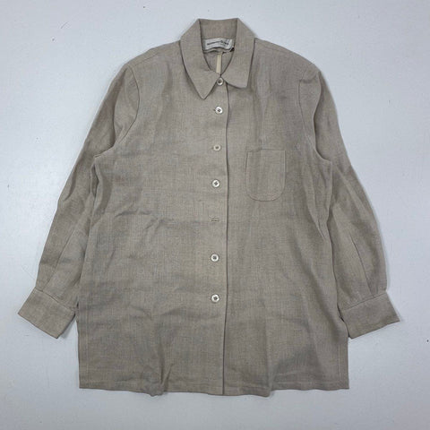 Bernard Zins Women's Vintage 90s Tan Linen Shirt Jacket Made in France Sz 8