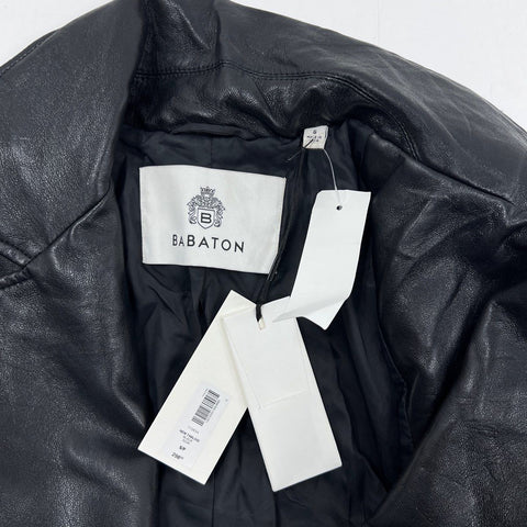 Babaton Women's Black Tabloid Vegan Leather Trench Jacket Sz S NWT