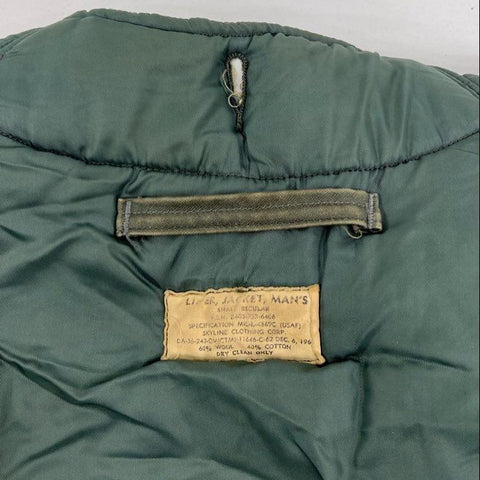 Vintage Military Green Sherpa Lined Quilted Bomber Jacket Liner Men's Small