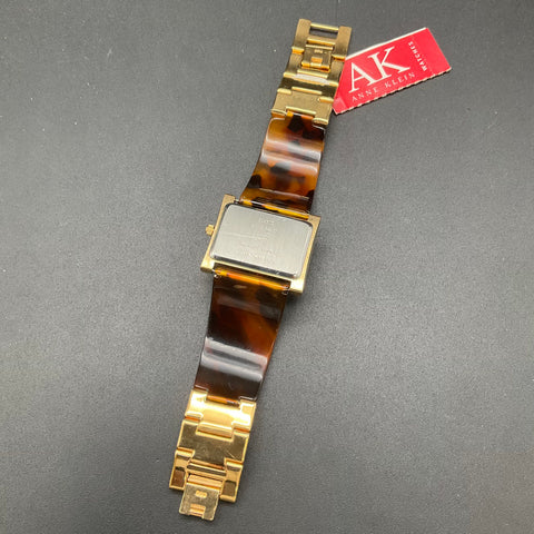 Anne Klein Gold Tone 10/7742 Rectangular Tortoise Resin Link Bracelet Watch