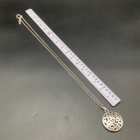 Brighton Vintage 90s Silver Tone Scroll Pendant Necklace Rhinestone Cuff Set