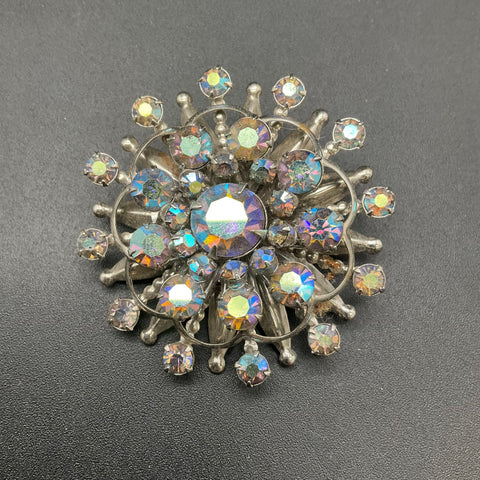 Vintage Rhinestone Costume Jewelry Brooch Lot of 4 Maltese Cross AB Wreath