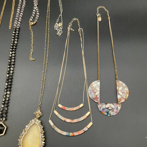 Fashion Costume Jewelry Lot of 8 Necklaces Gold Tone Pendants Faux Pearl Resin