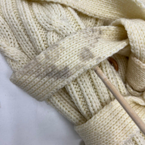 Vintage 70s Kmart Cream Cable Knit Belted Collared Cardigan Sweater Women's M