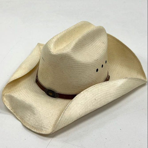 Vintage Wrangler Men's 7X Straw Cowboy Hat Western Leather Band Natural Large