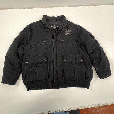 Vintage Y2K Makavelli Branded Black Embroidered Hip Hop Bomber Jacket Men 3X