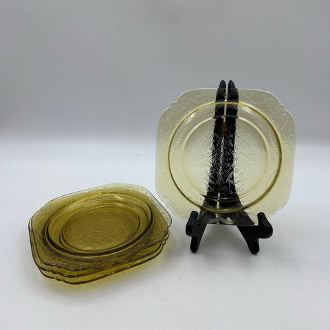 Depression Glass Amber 9 Pc Lot Patrician Spoke & Sharon Rose Plate Bowl Vintage