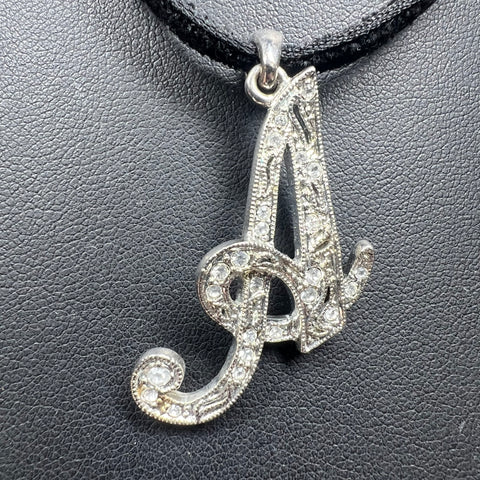 Vintage Monet Black Suede Choker Necklace Initial Letter Cursive A Pendant