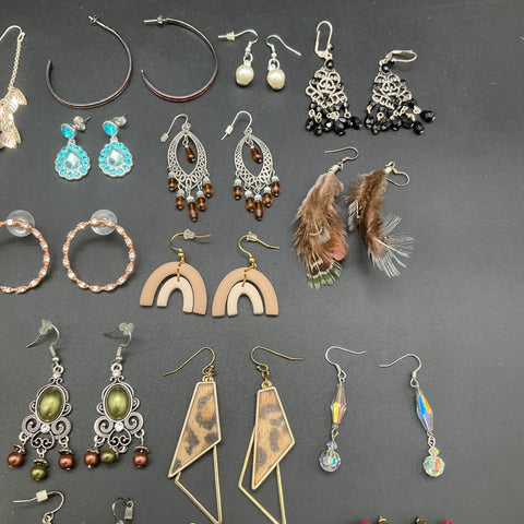 Vintage to Modern Costume Jewelry Lot 35+ Pairs Earrings Hoops Dangles Studs