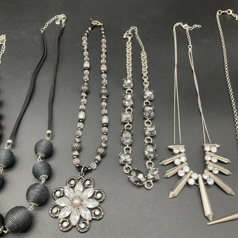 Statement Fashion Necklaces Jewelry Lot of 8 Silver Tone Chunky Beaded Spikes
