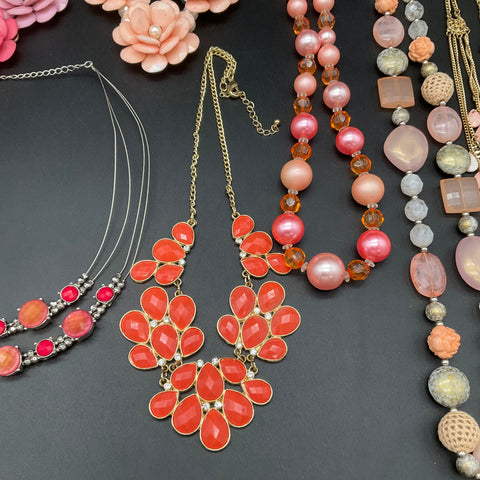 Costume Jewelry Lot 10 Necklaces Vintage to Modern Statement Beaded Floral